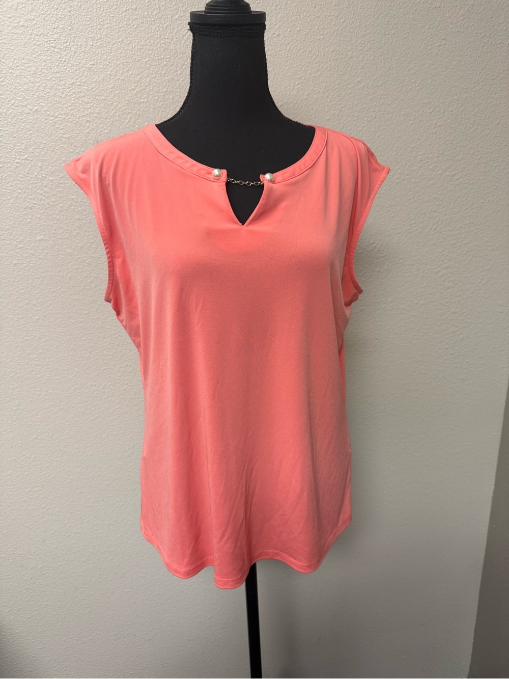 Calvin Klein Salmon Chain Neck Blouse Top Career Office Stretch Size L XL - Picture 3 of 11